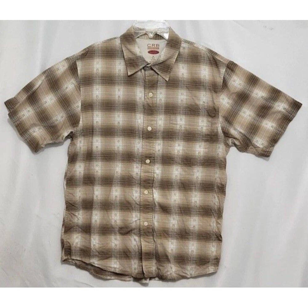 CRB Canyon River Blues Mens M 38-40 Brown Plaid Short Sleeve Button Up Shirt